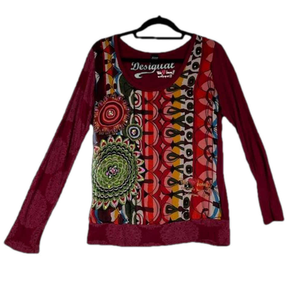 Desigual Red "We Love Wallpaper) Multi-Coloured and Patterned Blouse w/ Sequins